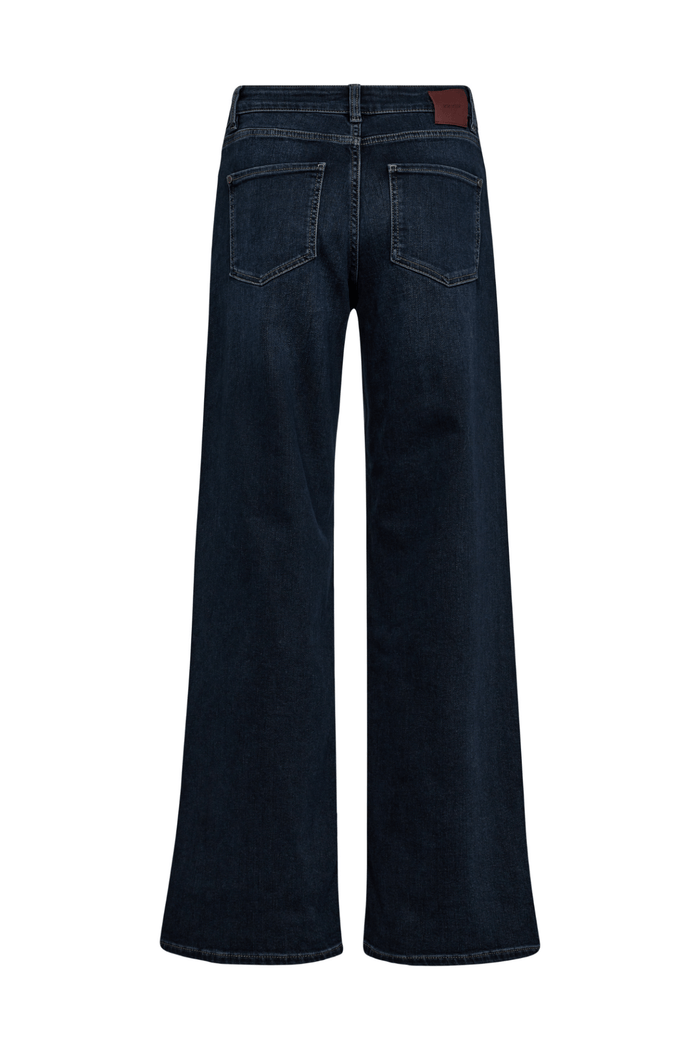 Mos Mosh MMDara Hera Jeans in Dark Blue – high rise wide leg jeans with five-pocket design and leather coin pocket detail available at Dotique