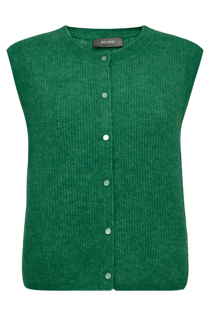 Mos Mosh MMAlmine Thora Knit Vest in Amazon green – alpaca wool blend sleeveless knitted vest with button closure available at Dotique
