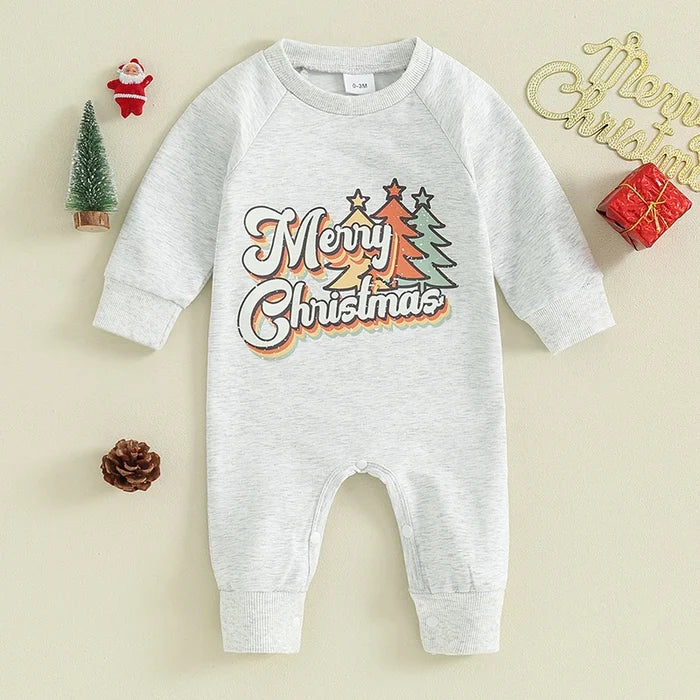 My First Christmas Baby Romper – Unisex Santa & Letter Print Jumpsuit (0–18M)