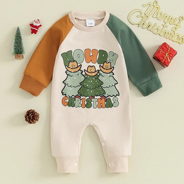 My First Christmas Baby Romper – Unisex Santa & Letter Print Jumpsuit (0–18M)