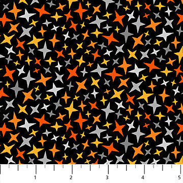 My Stars Ghoultown Greetings Fabric Black, Northcott