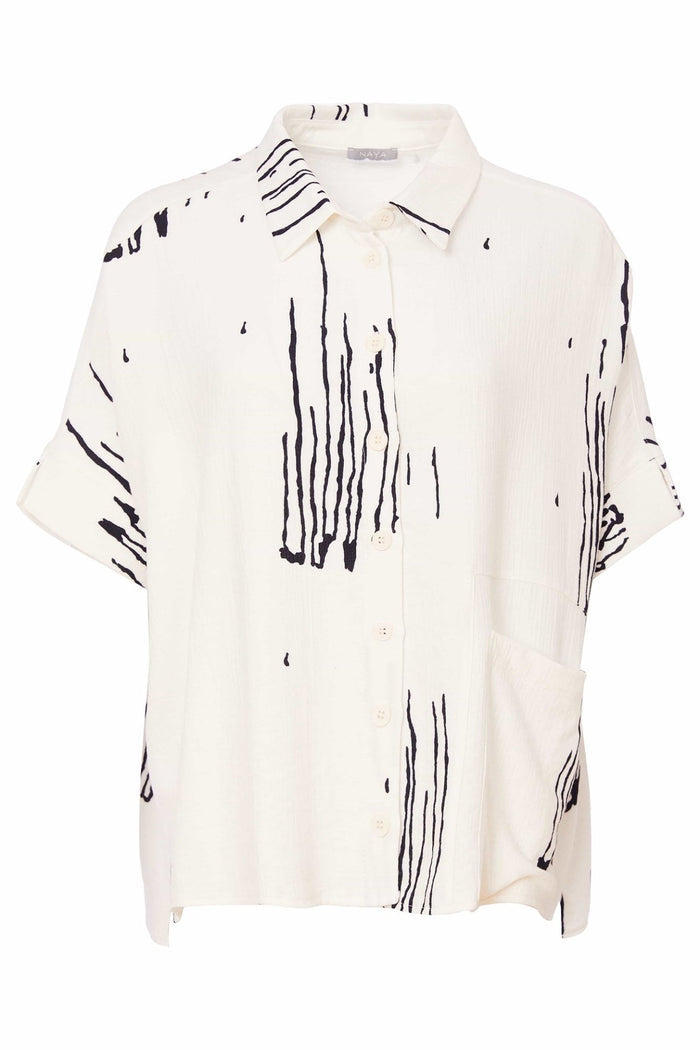 Naya NAS25314 White Scratch Print Short Sleeve Shirt - Dotique - Naya