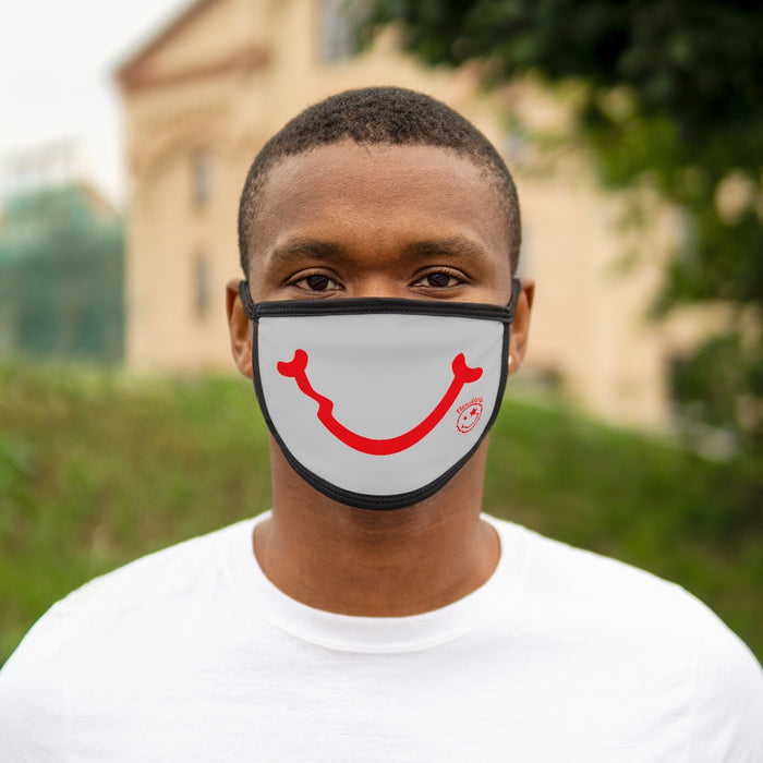 Nerdee's - "Smiley Face" with Logo (RED Design 01) - Mixed-Fabric Face Mask - Light Gray