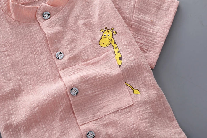 New Summer Toddler Boys Outfit – Cartoon Tee & Denim Shorts Set