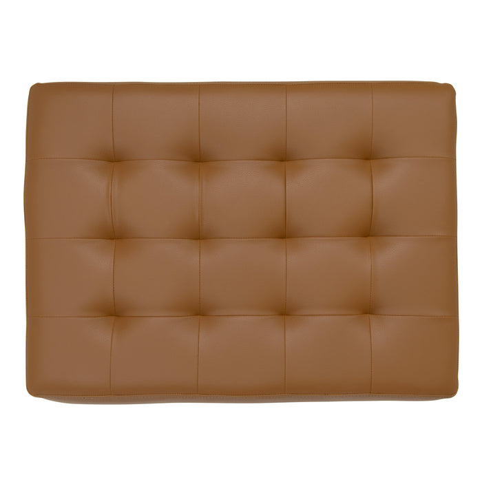 Newel Modern Square Ottoman Blended Leather and Chrome Metal Frame, Chrome / Caramel 72049