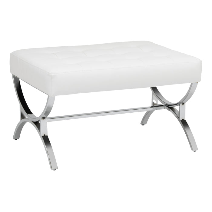 Newel Modern Square Ottoman Blended Leather and Chrome Metal Frame, Chrome / White 72051