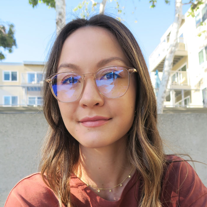 customer content - noellarson wearing the noel rose crystal glasses