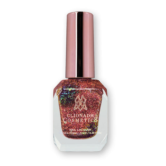 Bottle of nail polish containing Panaeolus Nail Lacquer on white background.