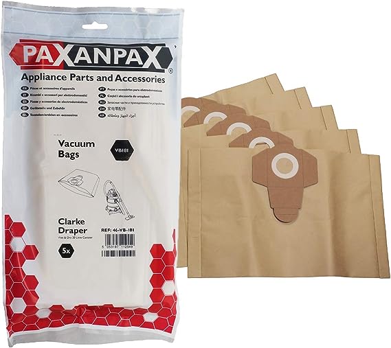 Parkside Lidl 20L Wet and Dry Vacuum Paper Bags | Pack of 5 Compatible with VB181 Clarke | Draper | RYOBI | Lidl Parkside PWD12