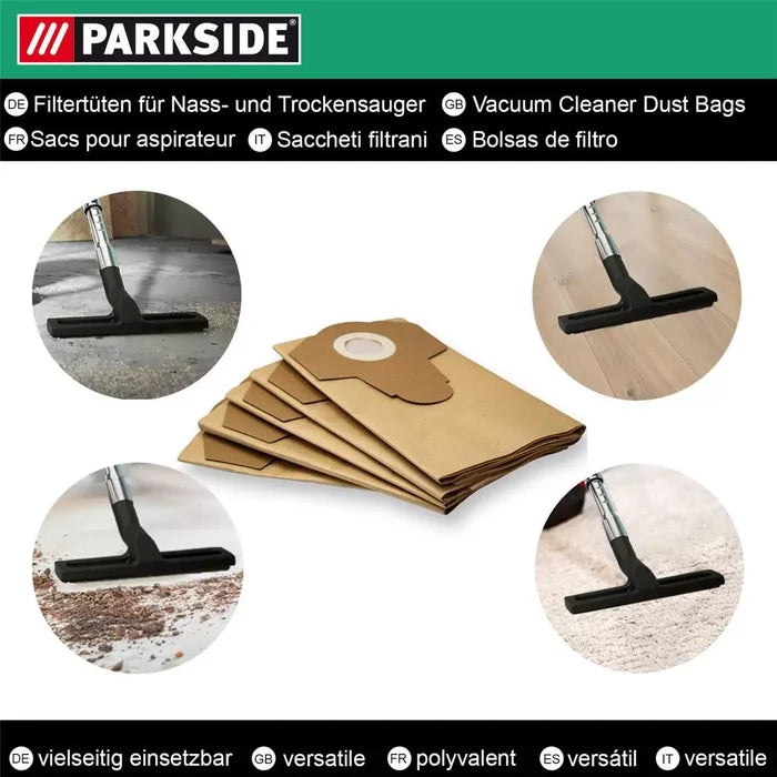 Parkside Lidl 20L Wet and Dry Vacuum Paper Bags | Pack of 5 Compatible with VB181 Clarke | Draper | RYOBI | Lidl Parkside PWD12