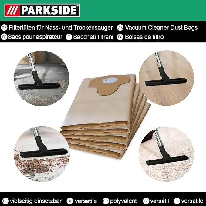 Parkside Lidl Wet and Dry 30L Bags Vacuum Cleaner Bags 30L PNTS 1400, 1500 A1, B1, B2, B3, C1, C3, D1, E2 | 30L Wet & Dry Series Vacuum Cleaner 5