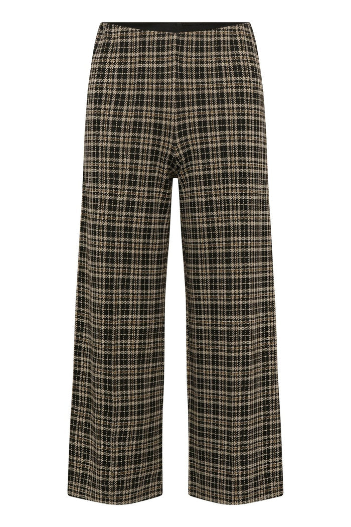 Part Two IlisanPW PA pull-on trousers dark navy check with elasticated waistband and no button fastening.