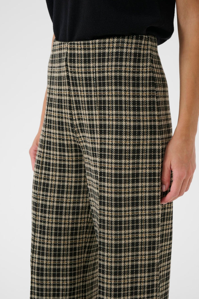 Part Two IlisanPW PA pull-on trousers dark navy check with elasticated waistband and no button fastening.