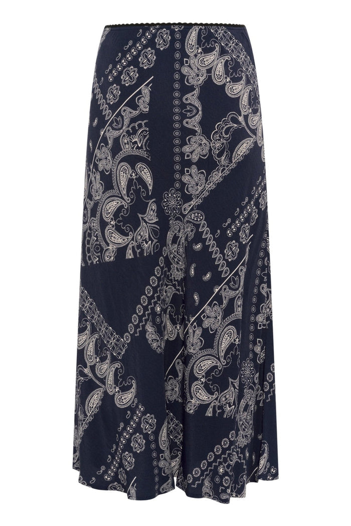 Part Two 30309556 LaurinaPW SK Mid Calf Patterned Skirt Navy Graphic Paisley