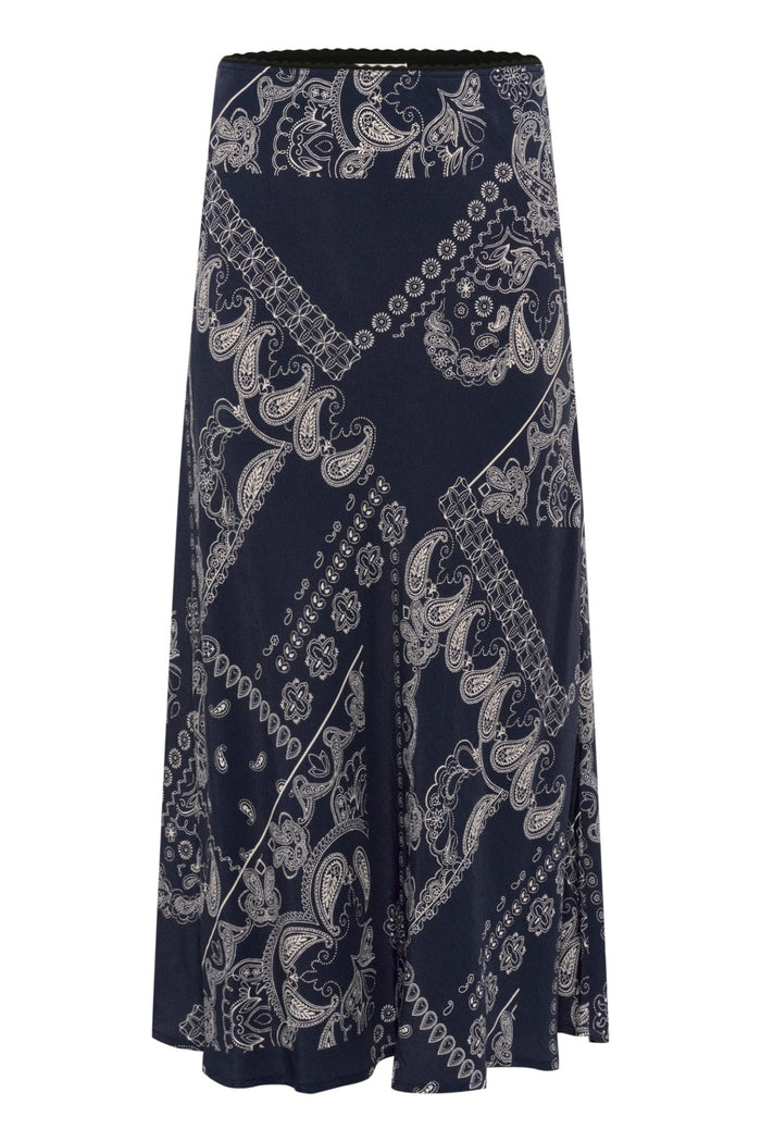 Part Two 30309556 LaurinaPW SK Mid Calf Patterned Skirt Navy Graphic Paisley