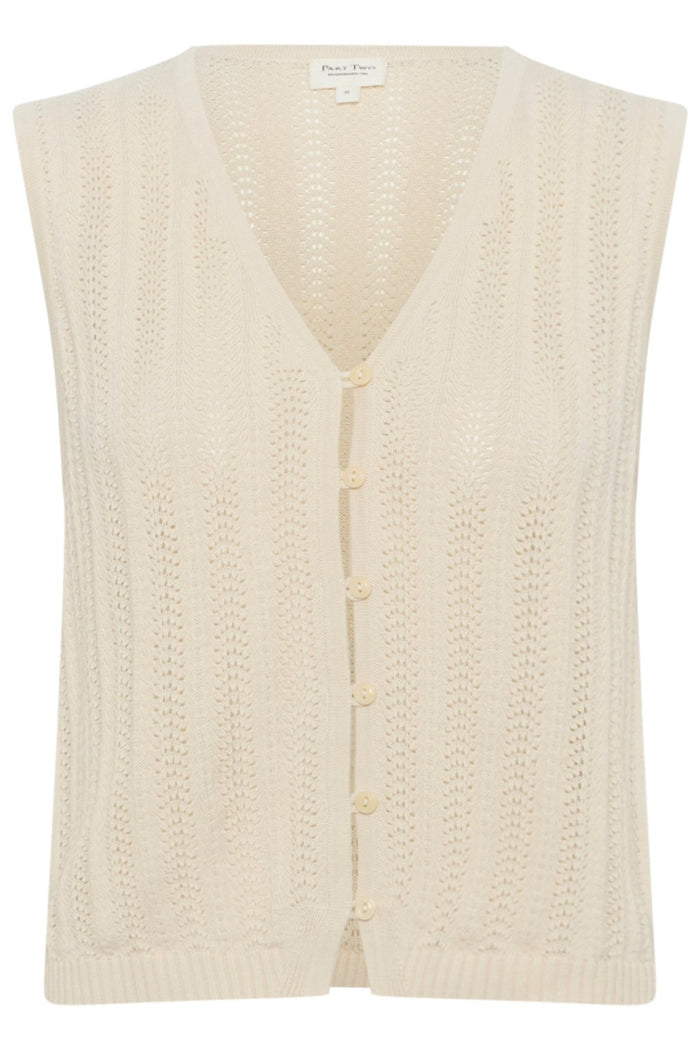 Part Two 30309680 RosellaPW Cotton Knitted Sleeveless Cardigan - Beige - Dotique