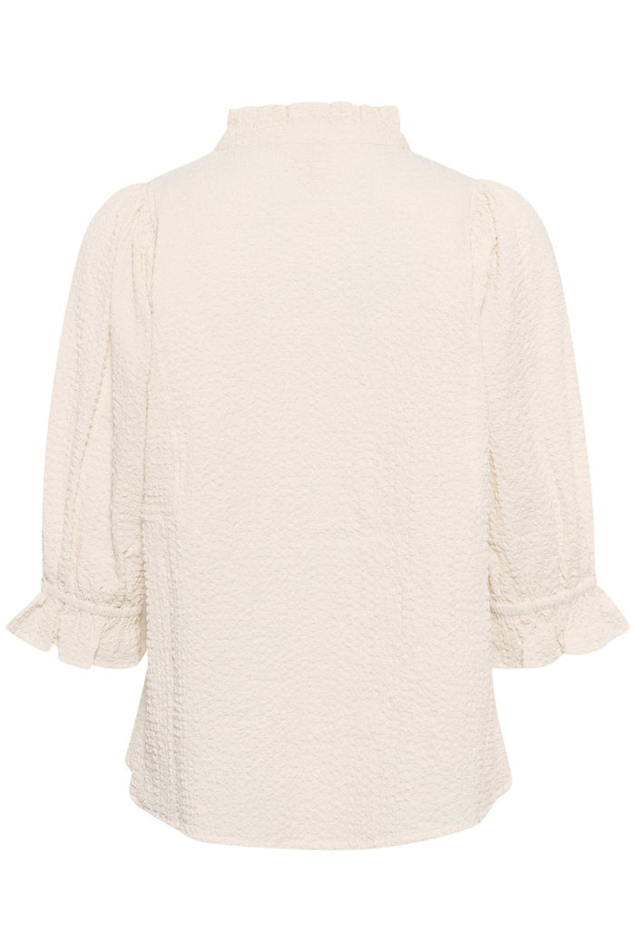 Part Two ToniPW white textured blouse with 3/4 sleeves and notch neckline, available at Dotique