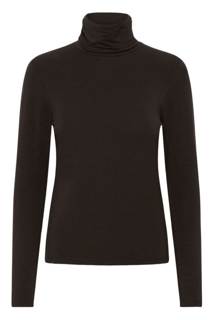 Part Two EfinasPW ganache brown turtleneck top with long sleeves, available at Dotique