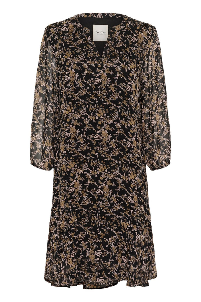 Part Two ElkasPW DR Dress in Black Flower Bouquet Print – floral midi dress with flattering silhouette available at Dotique