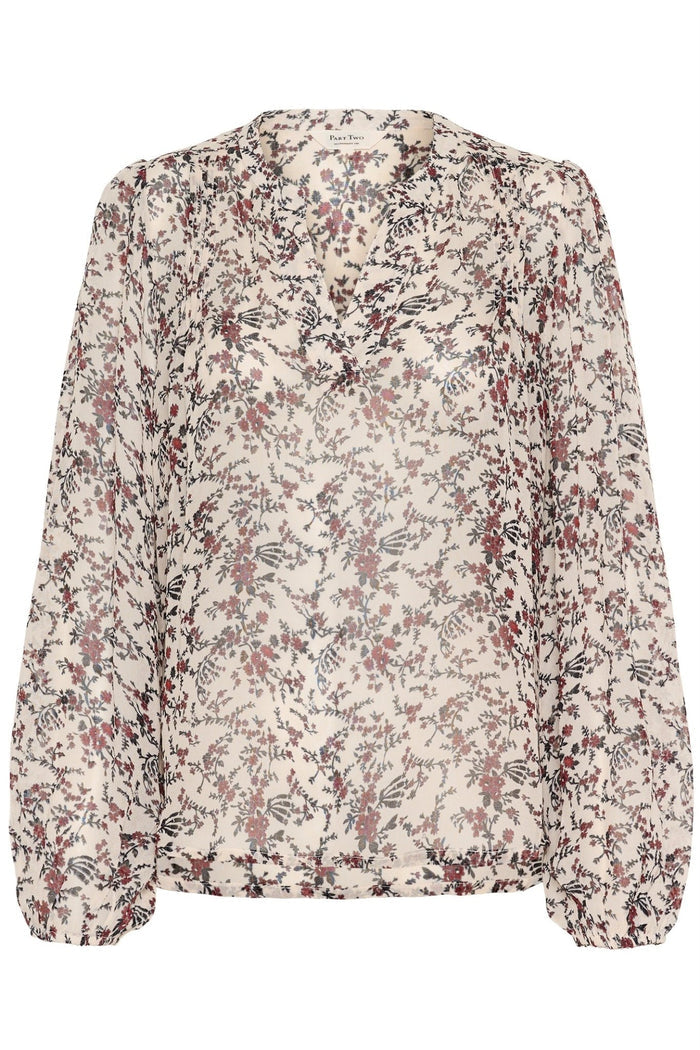 Part Two SandiPW BL floral blouse in whitecap grey with long sleeves and v-neck – Dotique