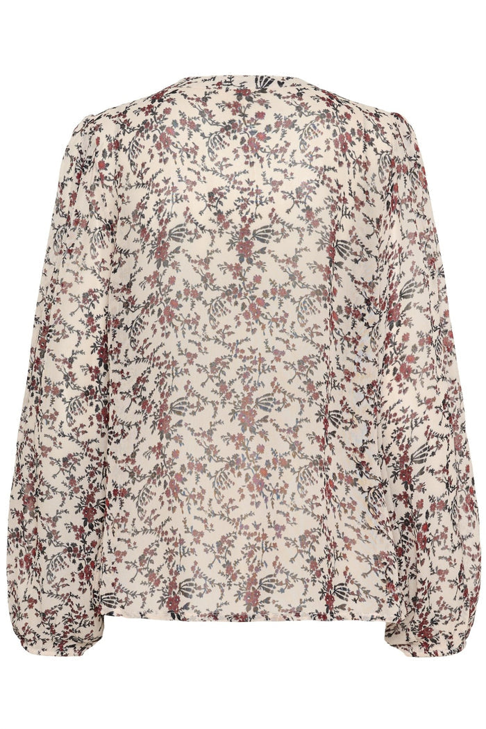 Part Two SandiPW BL floral blouse in whitecap grey with long sleeves and v-neck – Dotique
