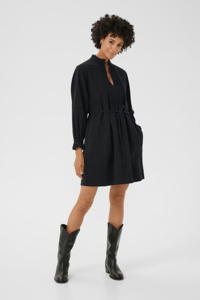 Part Two SarinePW washed black denim cotton dress with shirt collar and long sleeves – Dotique