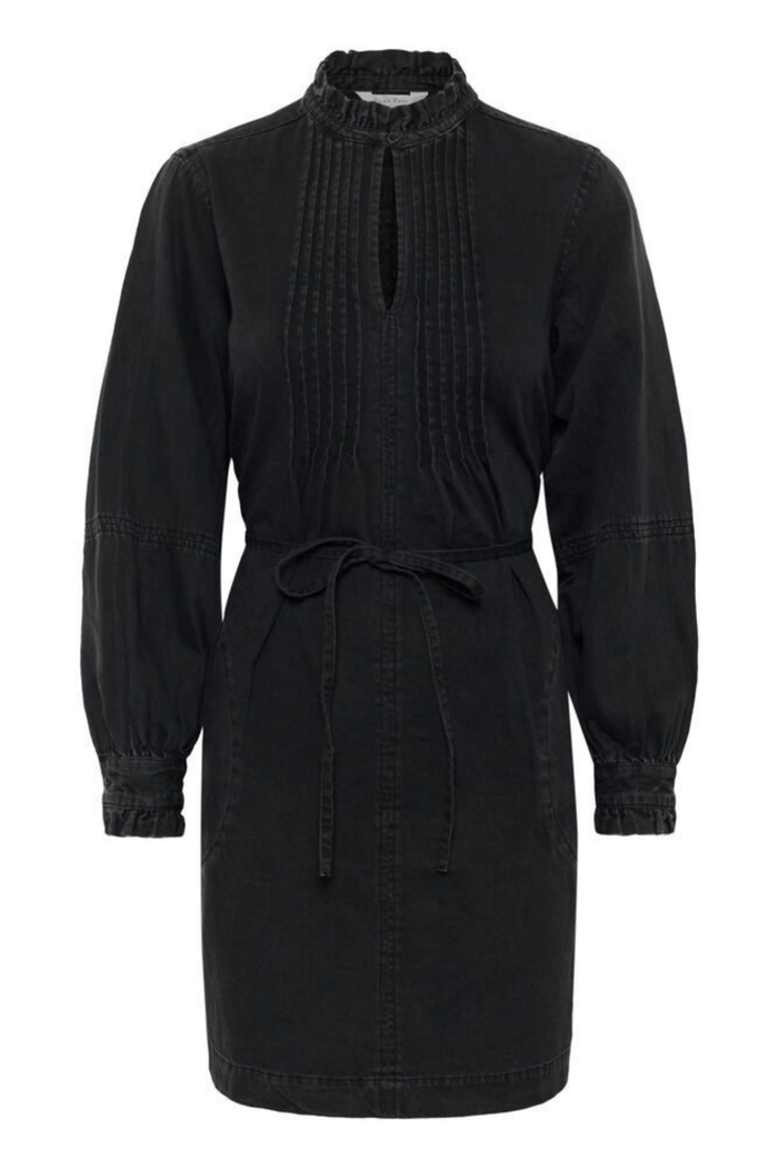 Part Two SarinePW washed black denim cotton dress with shirt collar and long sleeves – Dotique