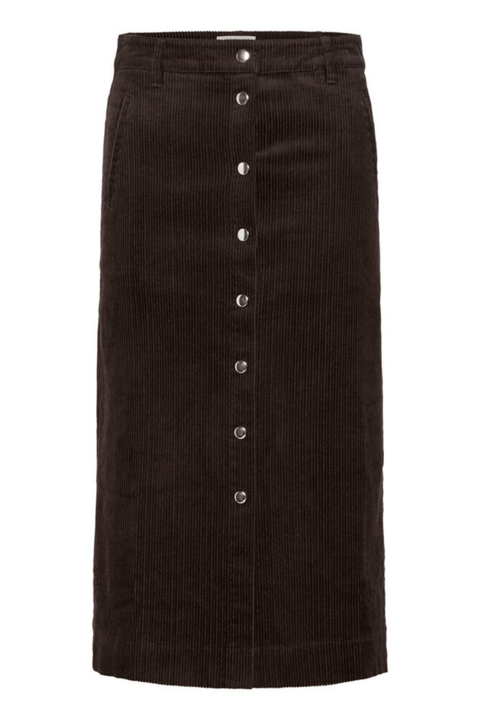 Part Two ShaylaPW cord midi skirt in ganache brown with button front, available at Dotique