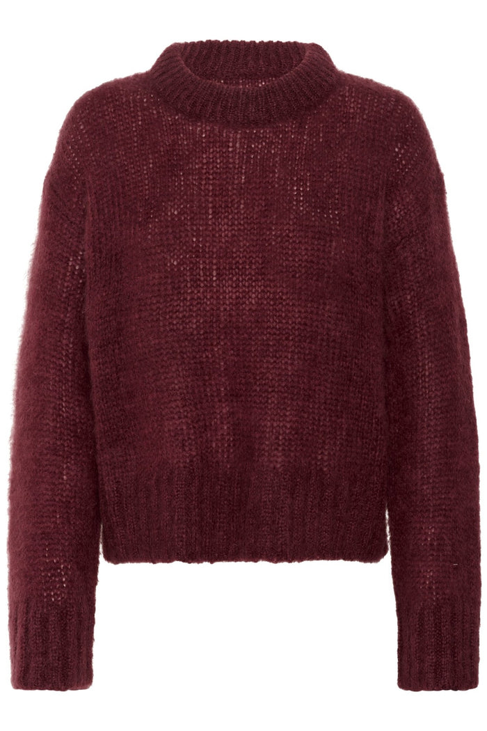 Part Two SillePW PU Jumper in Tawny Port – chunky knit mohair wool blend jumper in rich burgundy with ribbed trims available at Dotique