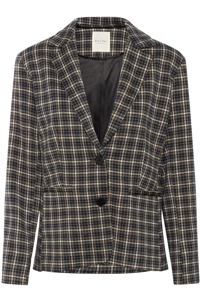 Part Two VinekePW BZ Blazer in dark navy check at Dotique – tailored blazer with button closure and structured fit.