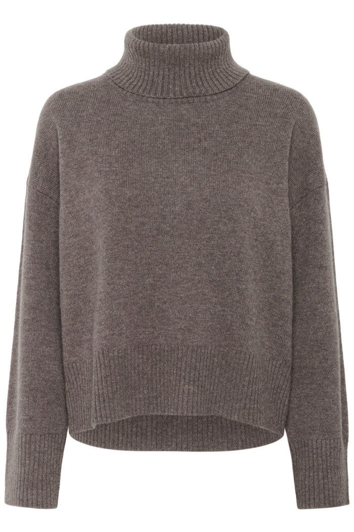 Part Two CorinaPW PU Jumper in Falcon Melange – 100% wool relaxed fit knit with round neckline available at Dotique