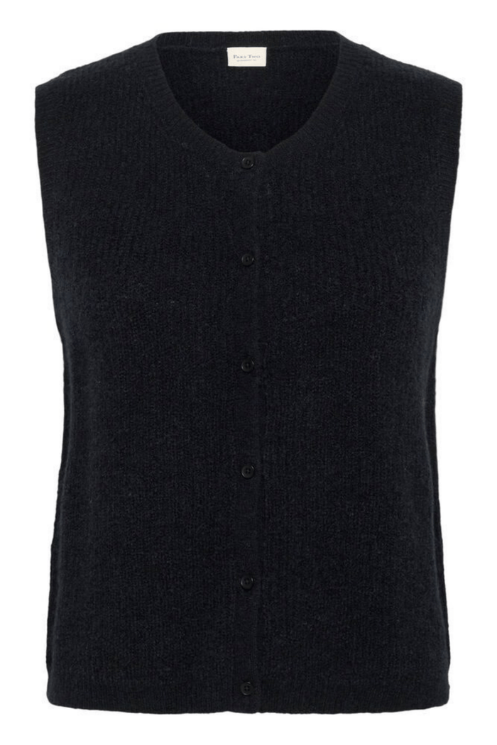 Part Two PimiraPW navy button waistcoat with soft knit texture, available at Dotique