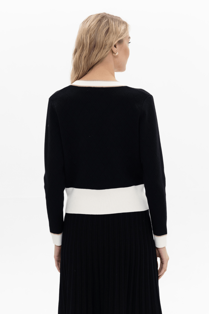 Passioni 18076 Black Dress with White Panelling and Gold Buttons. Available at Dotique