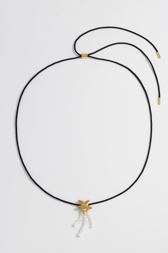 Pearl And Flower Cord Necklace