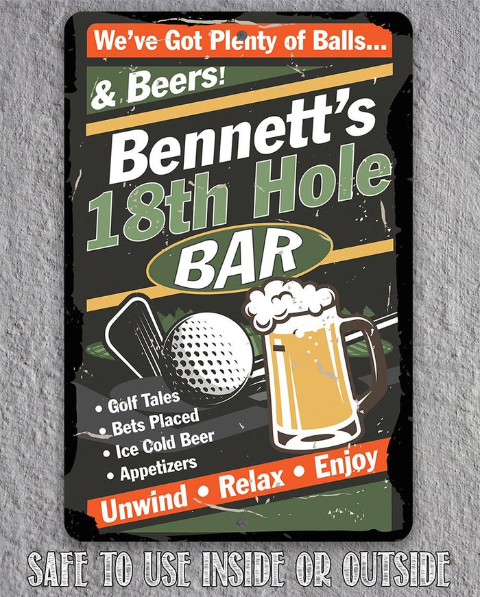Personalized - 18th Hole Golf Bar - Metal Sign | Lone Star Art.