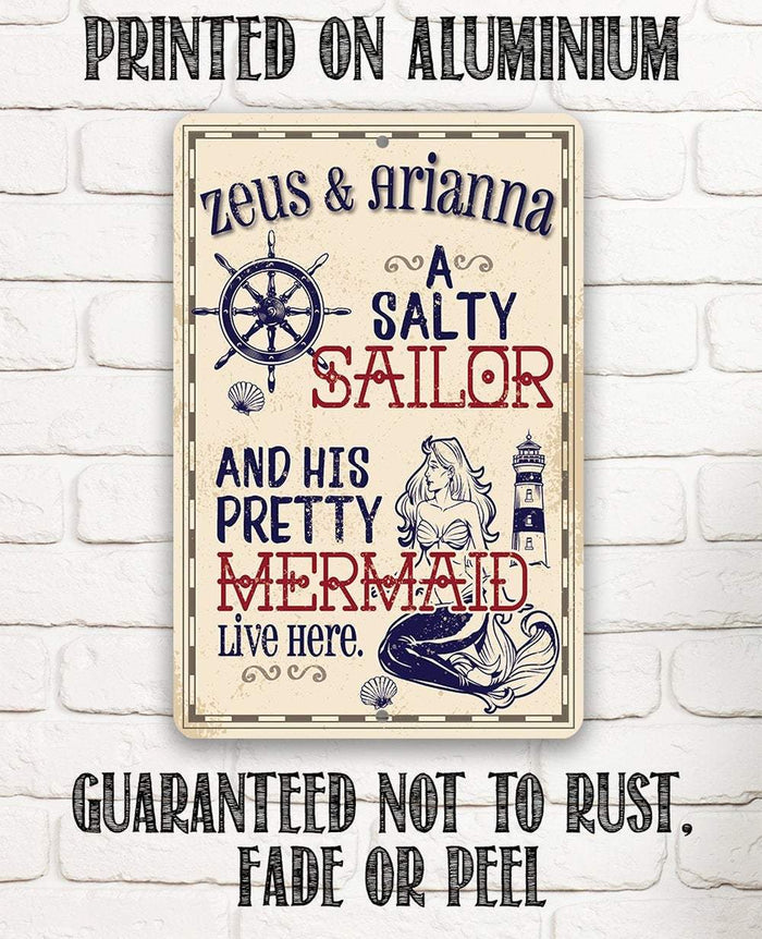 Personalized - A Salty Sailor and Pretty Mermaid - Metal Sign | Lone Star Art.