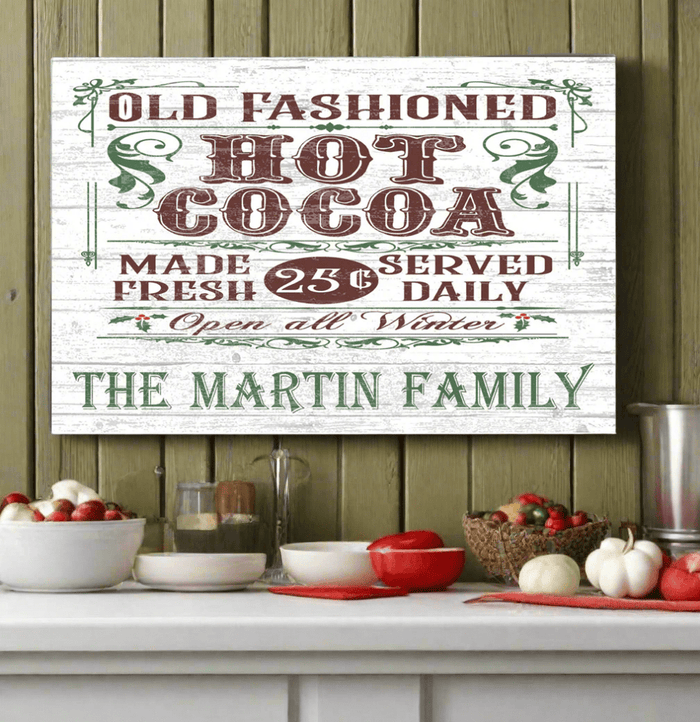 Old Fashioned Hot Cocoa Christmas Holiday Sign - Wooden Vintage Style - Broad Bay Personalized Gifts Shipped Fast