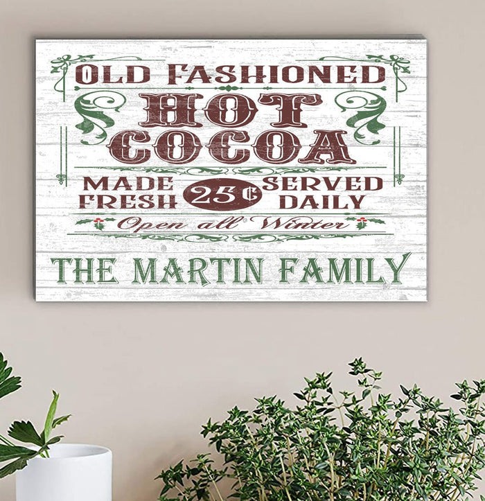 Old Fashioned Hot Cocoa Christmas Holiday Sign - Wooden Vintage Style - Broad Bay Personalized Gifts Shipped Fast