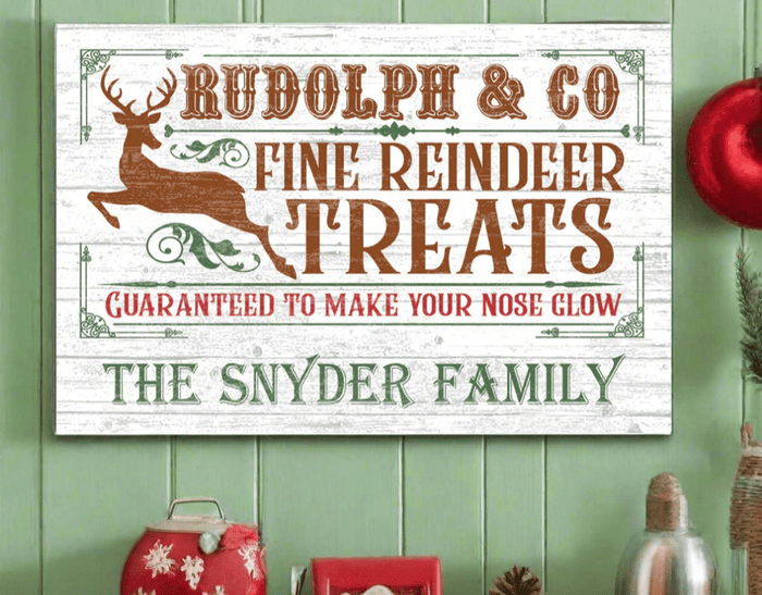 Vintage Christmas Sign Rudolph Reindeer Treats Holiday Decoration - Broad Bay Personalized Gifts Shipped Fast