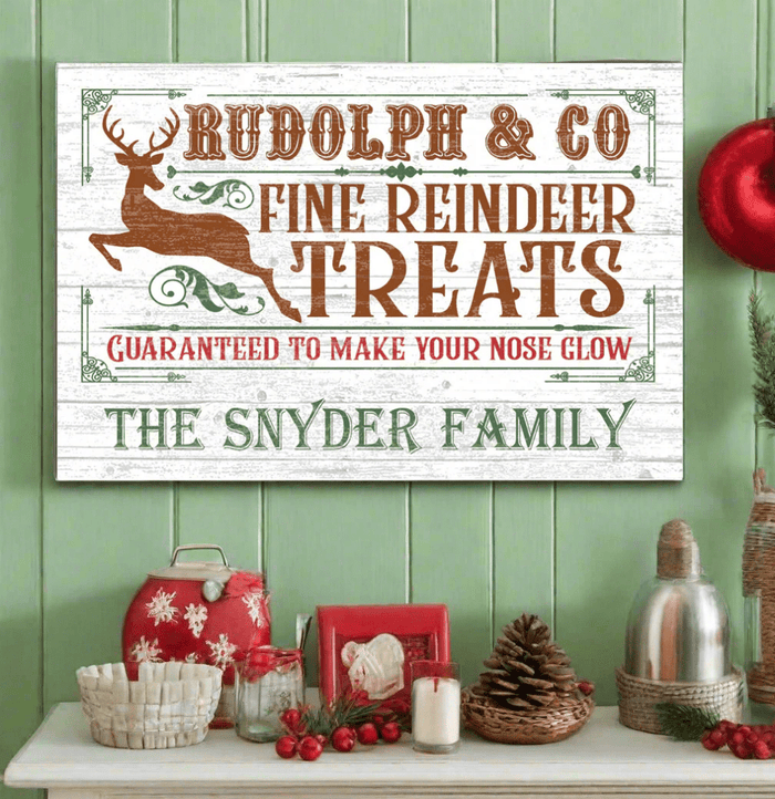 Vintage Christmas Sign Rudolph Reindeer Treats Holiday Decoration