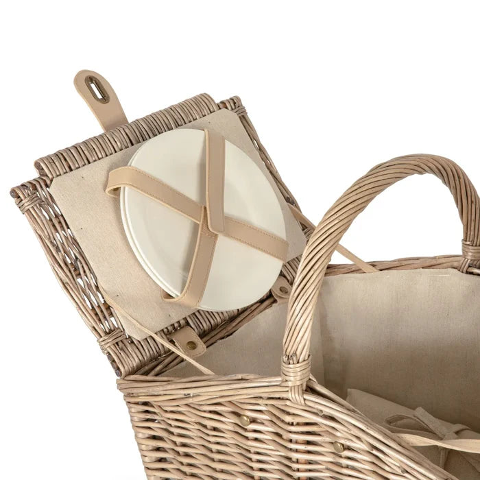 Side view of Piccadilly picnic basket with plates