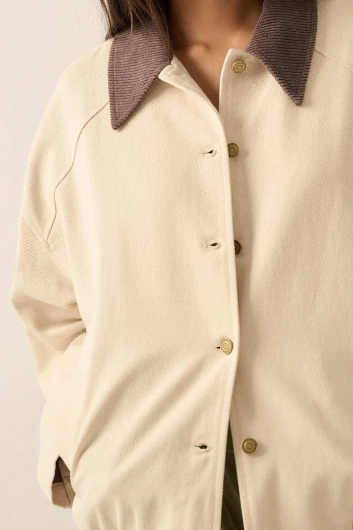 Piece of Work Corduroy-Collar Twill Utility Jacket - ShopPromesa