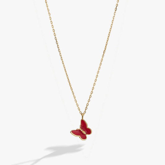 Pink Enamel Butterfly Necklace