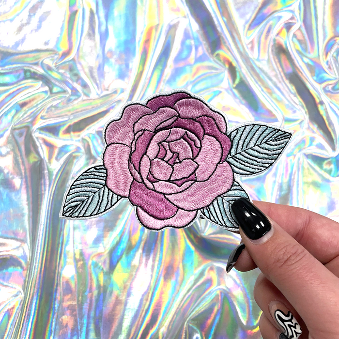 Pink Peony Flower Embroidered Patch Iron-On for Hats
