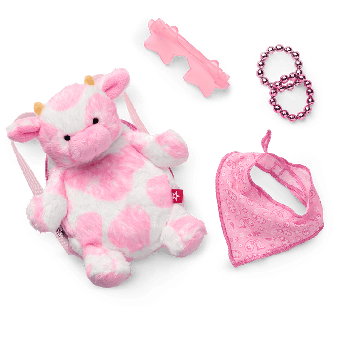 Pink Spotted Cow Backpack & Accessory Set for 18-inch Dolls