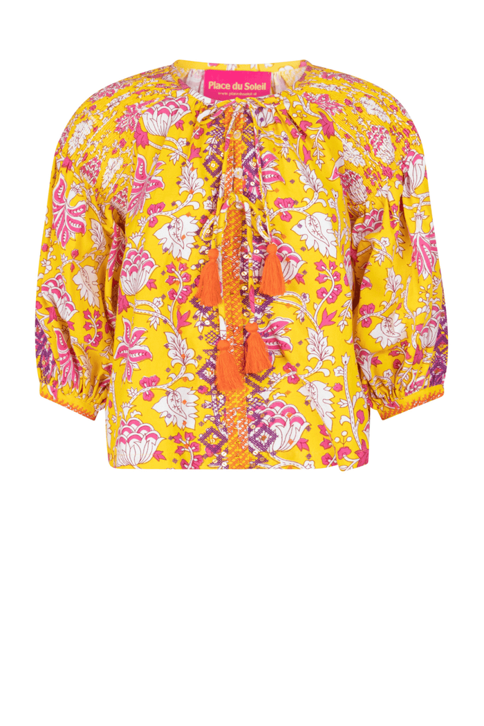 Place Du Soleil Embroidered Blouse Yellow 333 - Dotique - Place du Soleil