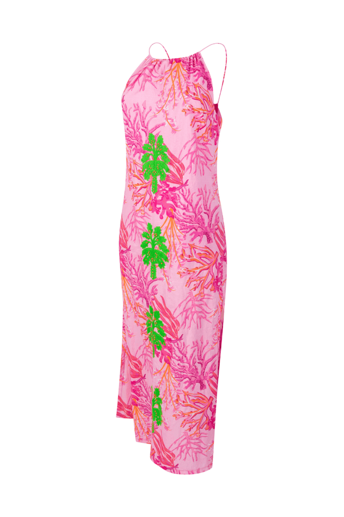 Place Du Soleil Embroidered Dress Rosa Coral Green 345 - Dotique - Place du Soleil