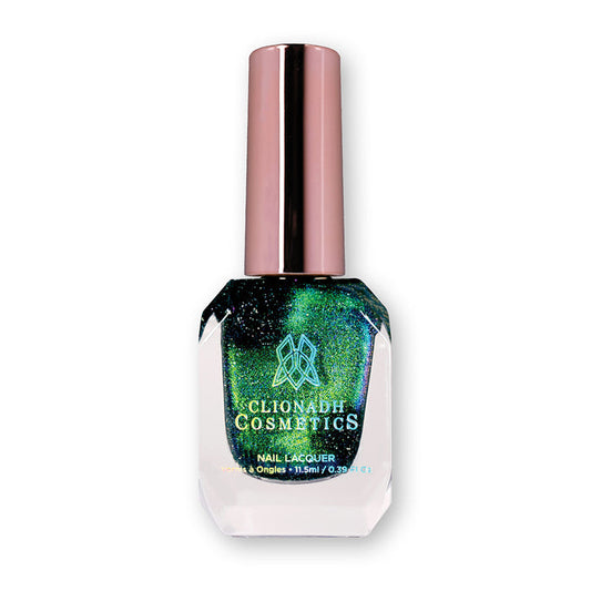 Bottle of nail polish containing Planetary Attraction on a white background.