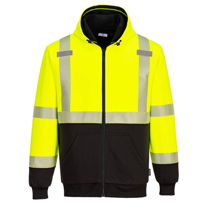 Portwest Hi-Vis Contrast Zipped Winter Hoodie Yellow/Black #UB325