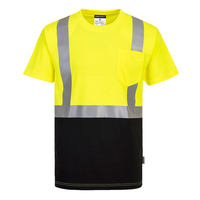 Portwest Nashville Hi-Vis Contrast Pocket T-Shirt S/S Yellow/Black